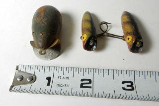3 Old Wood Fishing Lures Weller Mouse & Trout Oreno
