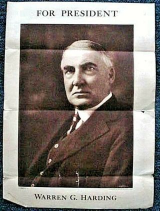 Antique Warren G.  Harding Harding For President Campaign Poster Marion,  Ohio