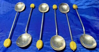 Art Deco Set Of 6 Solid Silver Yellow Coffee Bean Spoons 1934 By James Deakin
