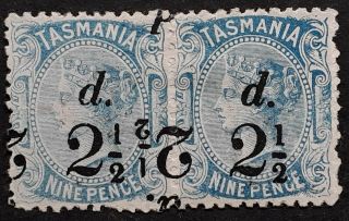 Rare 1880 Tasmania Australia 2 1/2d Surch 9d Blue S/f Stamps Surch Double,  1 Inv