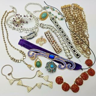 Joblot Vintage Antique Costume Jewellery Paste Necklaces Bracelets Repairs 6