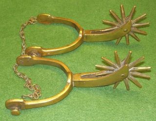 Antique Spurs Hand Forged Solid Brass Large Rowels & Chains Matching Pair