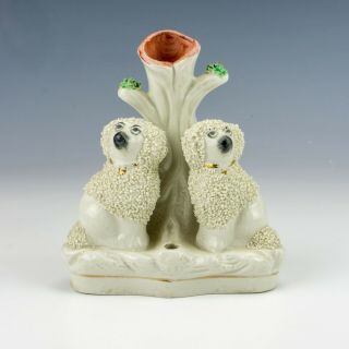 Antique Staffordshire Pottery - Texture Glazed Poodle Quill Stand - Unusual