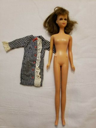 Vintage S/l Francie Barbie Doll Brunette Mattel With Side Kick Dress
