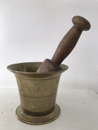 Antique Brass Motar And Pestle Early 19th Century