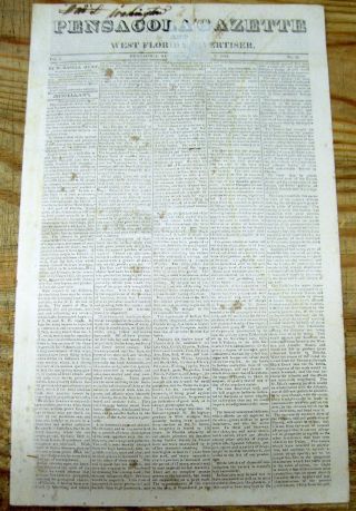 Very Rare 200 Yr Old 1824 Pensacola Gazette Newspaper Florida Territory