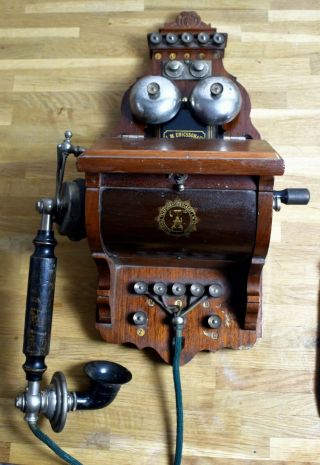 Pp Rare Antique L.  M.  Ericsson Wall Telephone Pat.  1896 Valnut