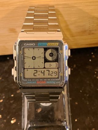 Rare Vintage Casio Ae 210w - Steel Ae - 20w [588] Casio Watch Twin - Graph Japan