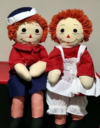 Vintage Handmade 24 Inch Raggedy Ann And Andy Dolls