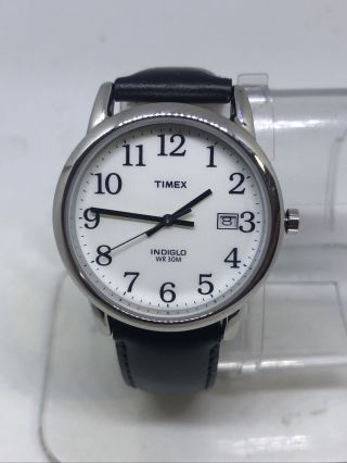 Timex Men’s T2h281 Silver Tone Black Leather Analog Date Watch 34