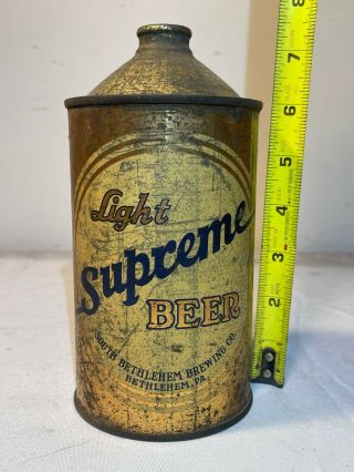 Light Supreme Beer South Bethlehem Brewing Co Rare Cone Top Beer Can Quart