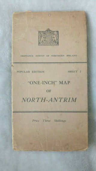 Vintage Ordnance Survey One Inch Map Of North Antrim Pop.  Edition Sheet 2 1938