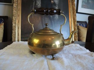 Very Fine Antique Circa 1900 British Brass Toddy Kettle With Amber Glass Handle