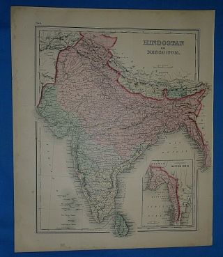 Vintage 1882 Atlas Map British India - Hindostan Old Antique & Authentic