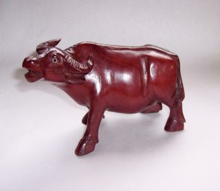 Vintage Antique Chinese Carved Wooden Water Buffalo Animal Figure Glass Eyes