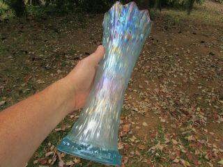 Northwood Tree Trunk Antique Carnival Glass Mid - Sized Vase Rare Ice Blue