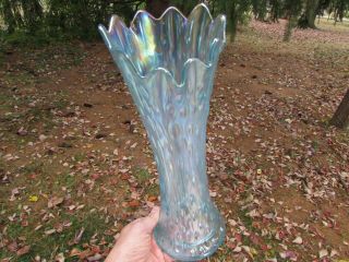 Northwood TREE TRUNK ANTIQUE CARNIVAL GLASS MID - SIZED VASE RARE ICE BLUE 4