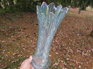 Northwood TREE TRUNK ANTIQUE CARNIVAL GLASS MID - SIZED VASE RARE ICE BLUE 5