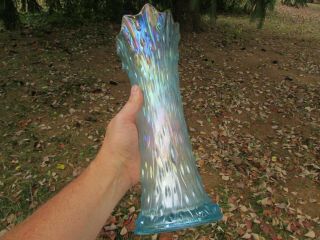 Northwood TREE TRUNK ANTIQUE CARNIVAL GLASS MID - SIZED VASE RARE ICE BLUE 6