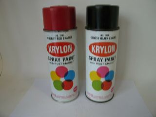 Vintage 1968 Krylon Borden Black Red Enamel Spray Paint Cans Rare Pair