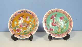 Jingdezhen Famille Rose Peranakan Porcelain Plates Pair W Easels Hand Paint