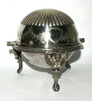 Silver Plated Revolving Entree Dish.  Butter Caviar Serving,  Dome.  Egyptian.