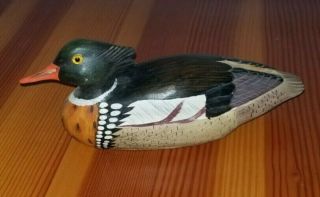 Vintage Hand Painted Wooden Duck W/glass Eyes