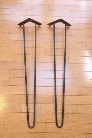 2 Mid Century Modern Wrought Iron Hairpin Table Legs Slight Angle Bracket 29 "