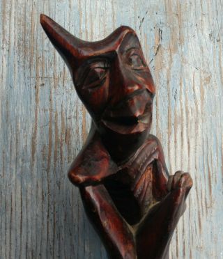 Vintage Wood Wooden Hand Carved Creepy Man Figure Statue Ash Tray Or Trinkets
