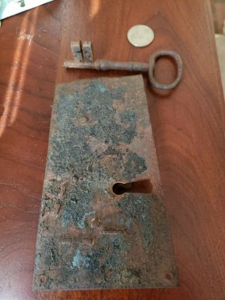 Antique Hand Forged Door Lock With Key 1800s Or 19th Century