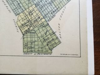 Antique map,  Burland litho,  County of Wellington,  Ontario,  Canada,  1800’s 3