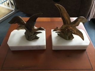French Art Deco Spelter Flying Pheasants Bookends/ornaments