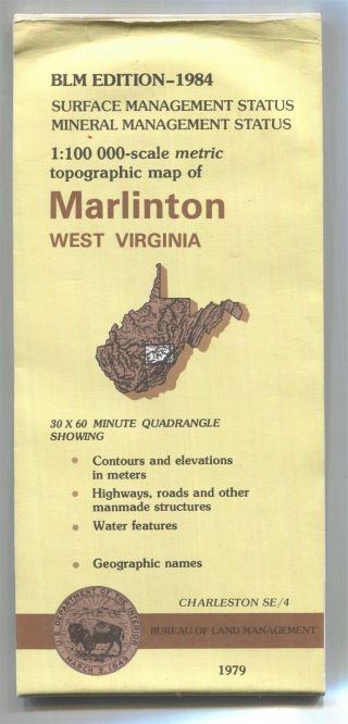 Usgs Blm Edition Topo Map West Virginia Marlinton 1984 Charleston Se/4 - Mineral