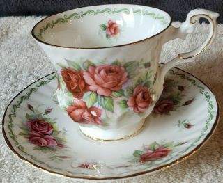 Vintage Royal Dover Fine Bone China,  England Roses Footed Tea Cup & Saucer