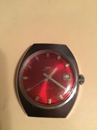 [rare] Vintage Red Face Westclox Mens Watch W/ Date -