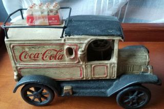 Vintage Antique Die Cast Metal Ford Coca - Cola Truck Red & Yellow Bottle Carriers 2