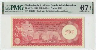1962 Curacao Netherlands Antilles 500 Gulden Rare ( (pmg 67 Epq))