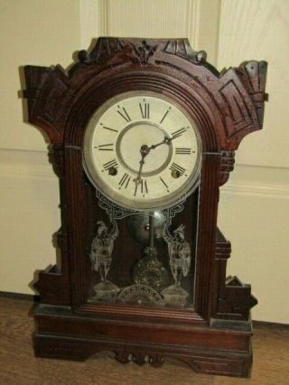 Antique Ansonia Gilbert Mantle Parlor Clock & Key Fancy Pendulum Parts / Repair
