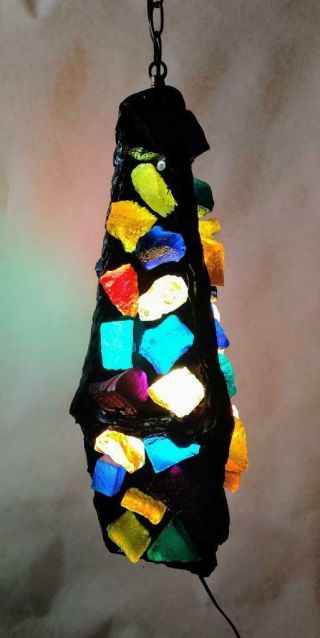 Vintage Brutalist Mcm Nader For Peter Marsh Colorful Lucite Rock Swag Lamp Rare