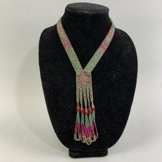 Art Deco Micro Bead Flapper Necklace Sautoir Floral Glass Beads