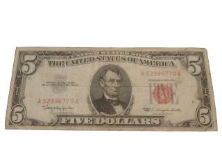 1963 $5 Bill Us Note Red Seal Lincoln Rare Banknote