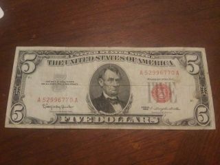 1963 $5 bill US note Red seal Lincoln rare banknote 2