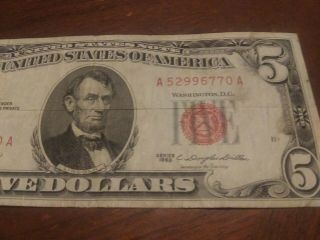 1963 $5 bill US note Red seal Lincoln rare banknote 3