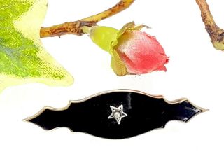 Antique Victorian Black Enamel Seed Pearl Star Brooch - Mourning Jewellery