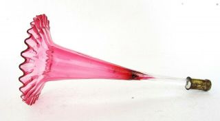 Antique Victorian Cranberry Glass Epergne Vase,  Fluted Frilled Rim,  8 3/4 " High