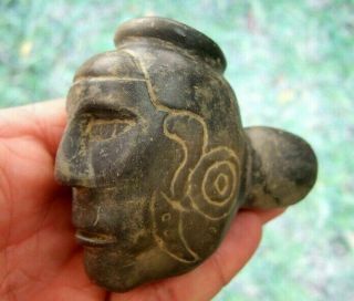 Rare Fine Museum Quality Tennessee Engraved Face Effigy Pipe With Arrowheads
