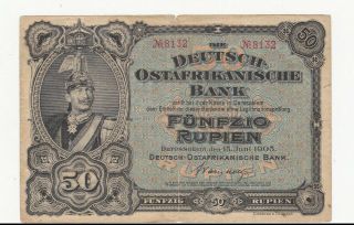50 Rupien Fine Banknote From German East Africa 1905 Pick - 3b Very Rare