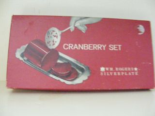 Vintage W M.  Rogers Silverplate Cranberry Serving Set Thanksgiving Christmas