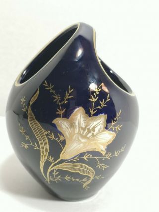 Echt Cobalt Kobalt Bud Vase Germany Blue Gold Flowers 5 "