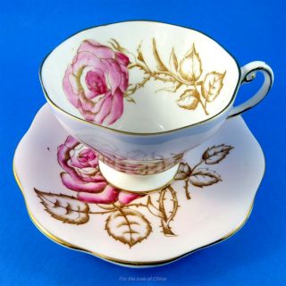 Handpainted Pink Rose On Pale Pink Foley Tea Cup And Saucer Set